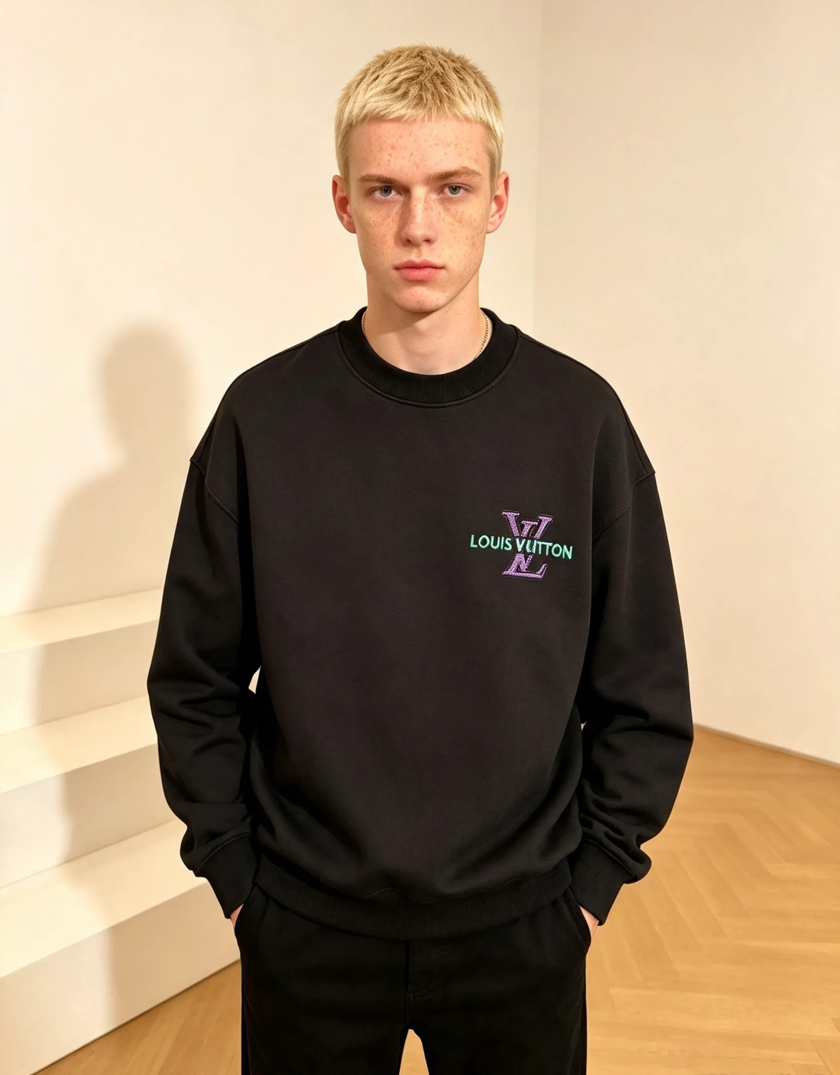Louis Vuitton/Louis Vuitton presbyopic letter embroidered round neck sweatshirt